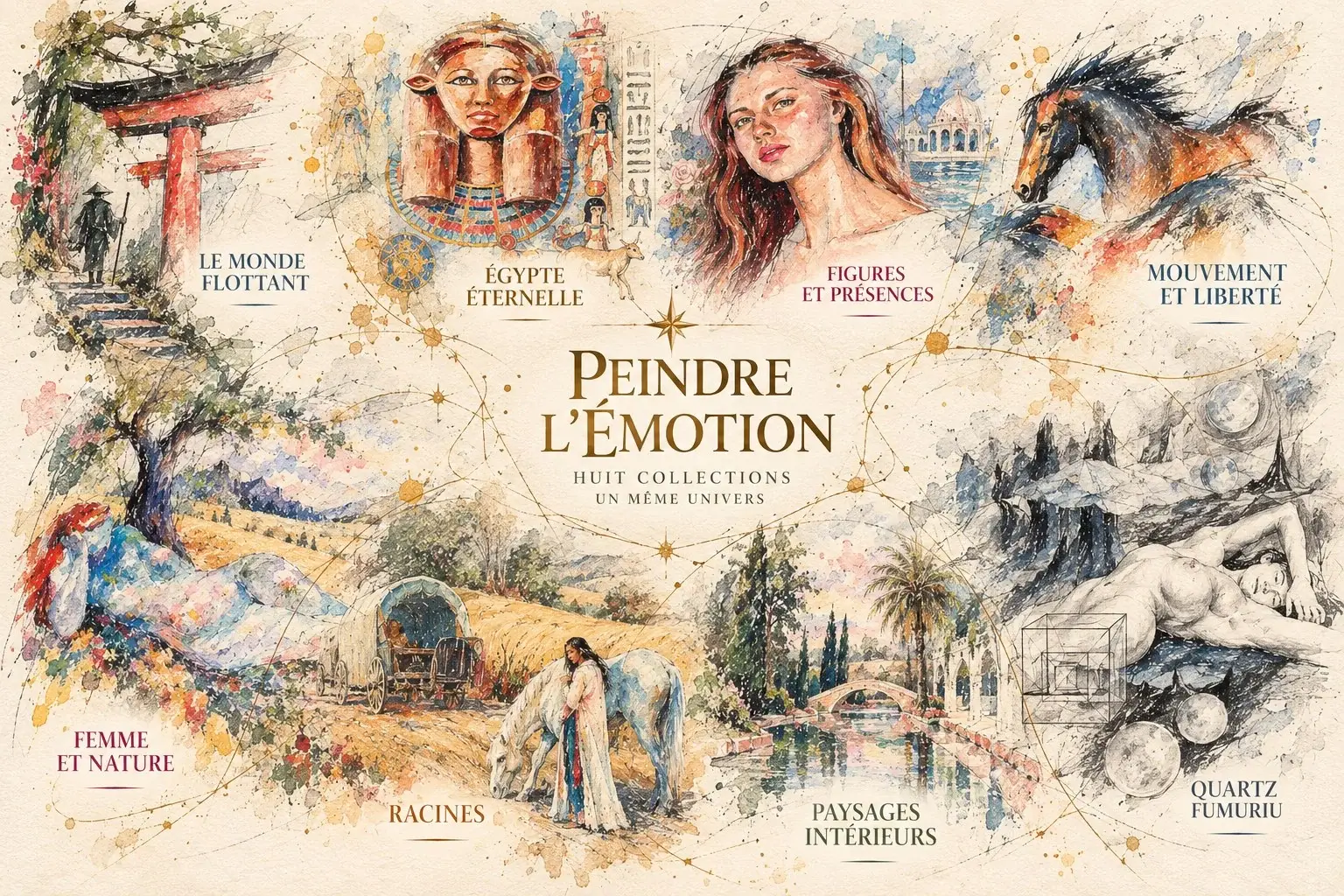 La carte de l'univers artistique de Delia Teo, huit collections